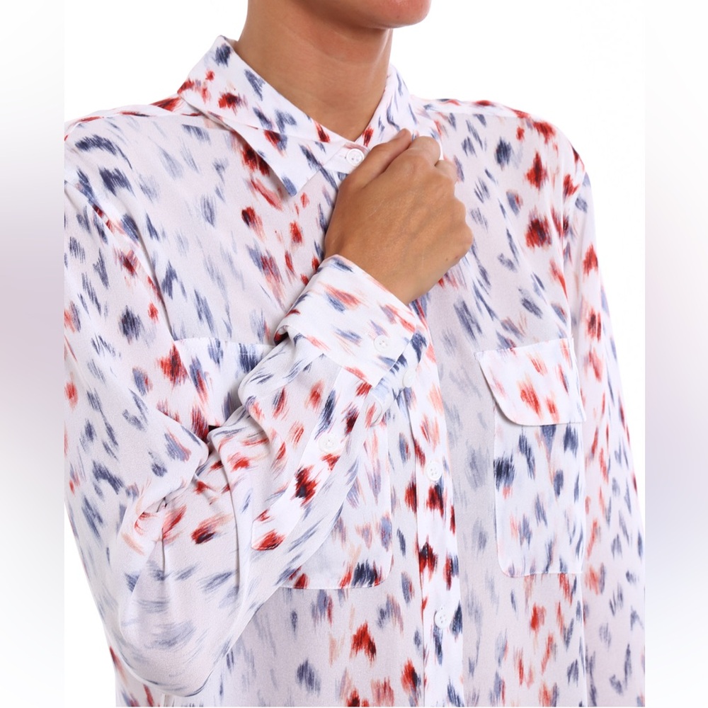 Equipment Femme Silk Brushstroke Button Down Blouse Ivory Multi Small